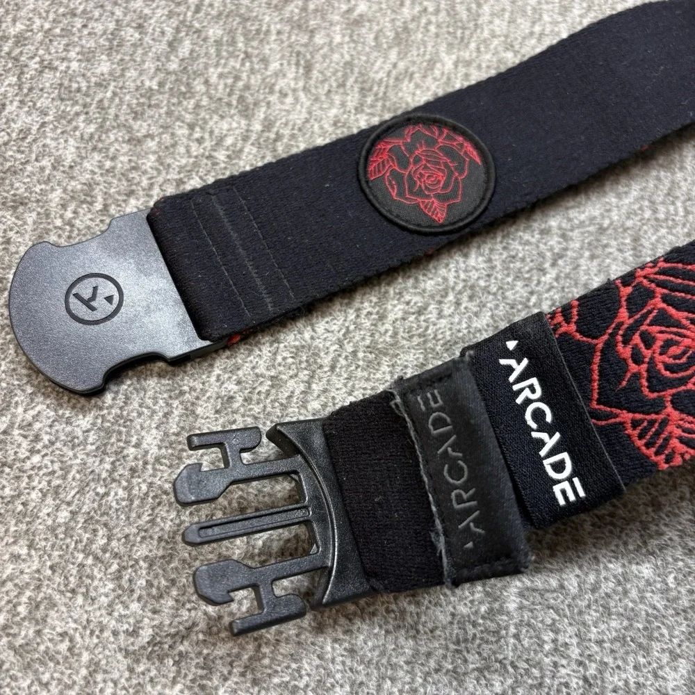 Arcade Men's Rose Pattern Belt Stretch Adjustable Clasp One Size Floral Black
